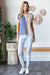 Ribbed Color Block Button front Short Sleeves Top in Denim Blue
