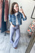 Relaxed Knit Straight Pants in Pale Blue Lavender