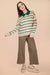 Oversized Button Down Striped Casual Sweater in Green