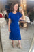 Say Oui! Royal Blue Short Sleeve Ribbed Knit Midi Dress
