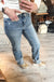 Mid Rise Cuffed Straight Denim