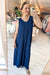 Side Slit Pleated Maxi Dress in Navy
