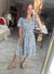 Blue Striped with Lemon Print Short Sleeve Knee Length Dress in Lemon Stripe