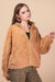 Fuzzy Fleece Cable Pattern Zip Up Jacket in Caramel Mocha