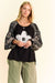 Boho Flower Patchwork Balloon Waffle Knit Top