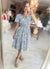 Blue Striped with Lemon Print Short Sleeve Knee Length Dress in Lemon Stripe