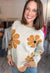 OATMEAL LATTE DAISY FLORAL RIBBED SWEATER