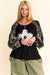 Boho Flower Patchwork Balloon Waffle Knit Top