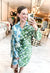 Mixed Print Wrap Dress in Green & Blue