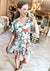 Vibrant V Neck Button Down Dress in Sage & Coral