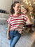 Stripe Scallop Crochet Sweater in Red