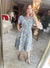 Blue Striped with Lemon Print Short Sleeve Knee Length Dress in Lemon Stripe
