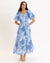 Trinity Blue Floral Print Square Neck Maxi Dress