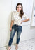 Ribbed Knit Floral Top in Cream and Blue