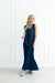 Side Slit Pleated Maxi Dress in Navy