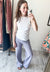 Relaxed Knit Straight Pants in Pale Blue Lavender