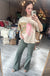 Patch Work Graphic Tee with Drop Shoulder in Beige and Pink
