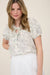 Floral Print Scallop Trim Blouse in Grey
