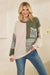 Patchwork Knit Long Sleeve Pullover Top in Burgundy or Olive