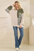 Patchwork Knit Long Sleeve Pullover Top in Burgundy or Olive