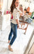 Ribbed Knit Floral Top in Cream and Blue