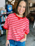 Oversized Stripe Casual Comfy Knit Top in Pink & Red