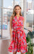 V-neck Midi Floral Print Dress w/ Adjustable Waist Detail in Fuchsia & Orchid