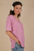 Oversized Stripe Casual V-Neck Knit Top in Orchid