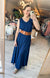 Side Slit Pleated Maxi Dress in Navy