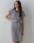 Black and White Striped Short Sleeve Knee Length Knit Dress