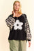 Boho Flower Patchwork Balloon Waffle Knit Top