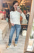 Mid Rise Cuffed Straight Denim