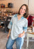 Oversized Half Sleeve Casual Knit Top in Grey & Blue