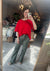 Ribbed Boyfriend Style Oversized Top in Ruby Red