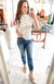 Ribbed Knit Floral Top in Cream and Blue