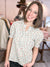 Aria Dainty Floral Print Short Sleeve Ruffle Neckline Blouse