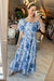 Trinity Blue Floral Print Square Neck Maxi Dress