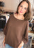 Double Knit Exposed Seam Short Sleeve Sweater in Chocolate Brown