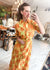 ModaPosa Swiss Dot Orange & Green Maxi Dress
