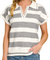 Striped Collared Short Sleeve Sweater in Heather Grey