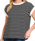 Contrast Trim Cap Sleeve Tee in Striped Black & Cream