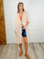 Tropical Print Gauze Kimono with Elastic Waist Tie in Milk Tea