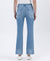 High Rise Light Wash Uneven Raw Hem Kick Flare Denim by Lovervet