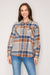 Plaid Shacket in Denim Blue & Caramel.