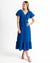 Whimsy Textured Short Sleeve V-Neck Midi Length Dress in Sapphire