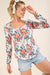 Floral Henley Knit Top in White