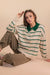 Oversized Button Down Striped Casual Sweater in Green