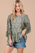 Boho Abstract Quarter Sleeve Top in Sage