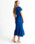 Whimsy Textured Short Sleeve V-Neck Midi Length Dress in Sapphire