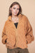 Fuzzy Fleece Cable Pattern Zip Up Jacket in Caramel Mocha